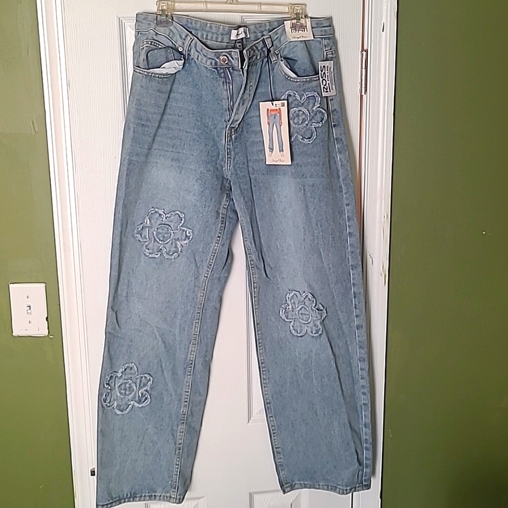 Light Wash, Flower Print Jeans